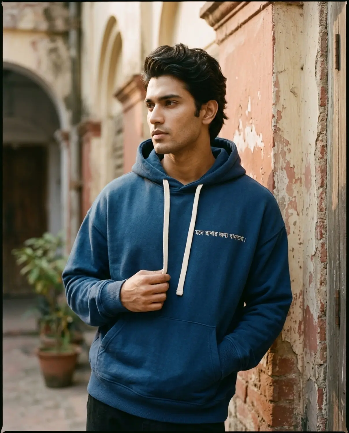 Made from Memory hoodie, deep indigo — front